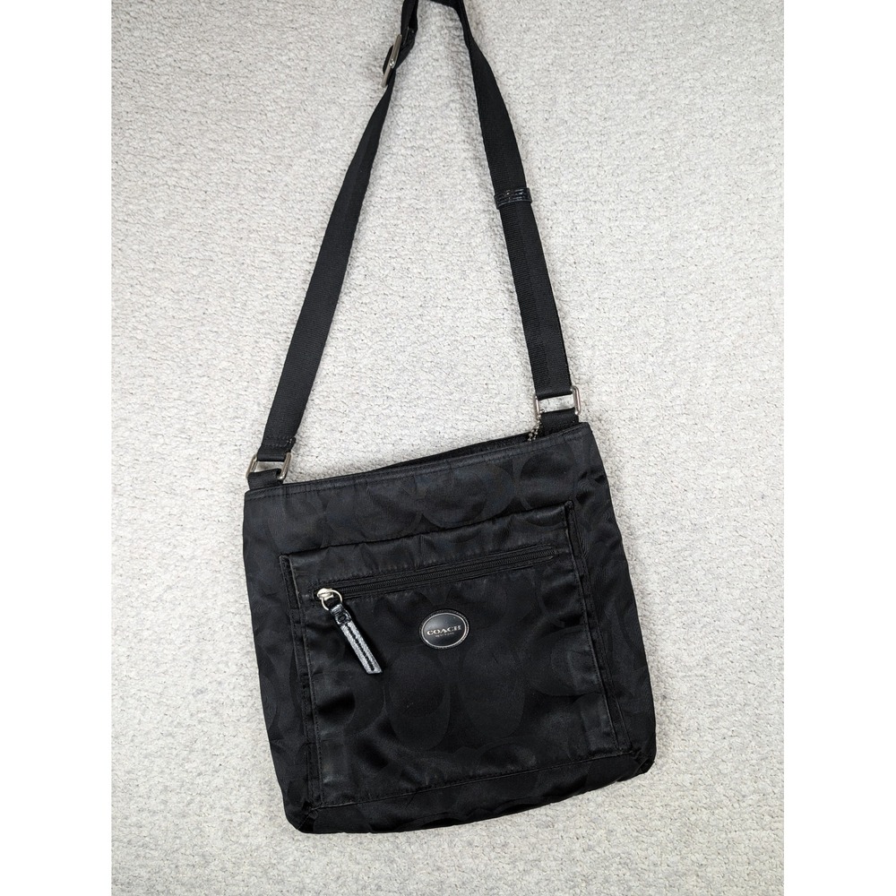 Coach Womens Crossbody Bag Signature C Jacquard Nylon Black Adjustable Strap OS